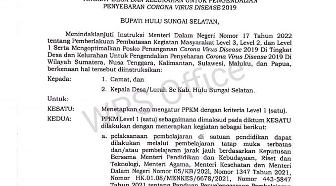 INSTRUKSI BUPATI HULU SUNGAI SELATAN NOMOR 6 TAHUN 2022