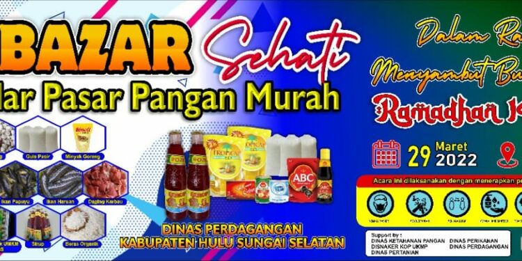 Assalamu’alaikum ibu-ibu, bapak-bapak, kakak-kakak, adek-adek, dan semua warga Hulu Sungai Selatan 😁 Mari kunjungi dan berbelanja di Bazar Sehati yang akan digelar besok, 29 Maret 2022 di depan Taman Palidangan, Jl. Pemuda Tapi ingat yaa, tetap patuhi protokol kesehatan 😊👍