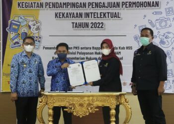 Semangat Kembangkan Pelayanan Perlindungan Kekayaan Intelektual,  Pemkab HSS dan Kanwil Kemenkumham Kalsel Tandatangani PKS