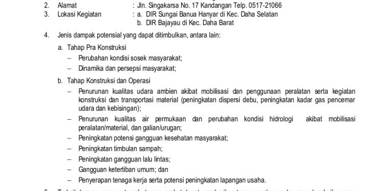 PENGUMUMAN PEMERIKSAAN UKL-UPL RENCANA PEMBANGUNAN DAERAH IRIGASI RAWA
