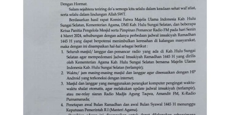 JADWAL IMSAKIYAH RAMADHAN TAHUN 1445 H / 2024 M UNTUK WILAYAH KANDANGAN DAN SEKITARNYA