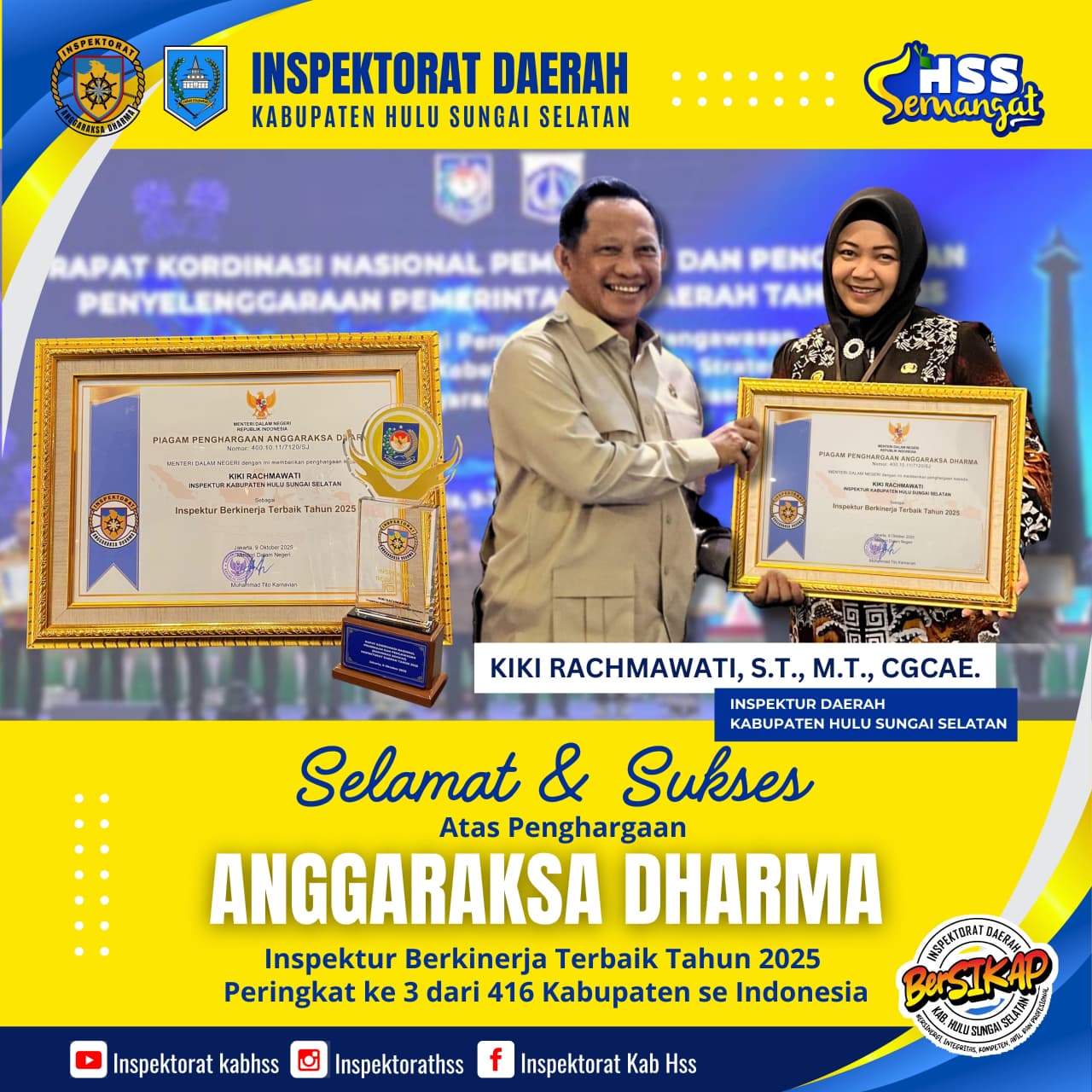 SINERGI BERBUAH PRESTASI, INSPEKTORAT HSS SABET PENGHARGAAN NASIONAL